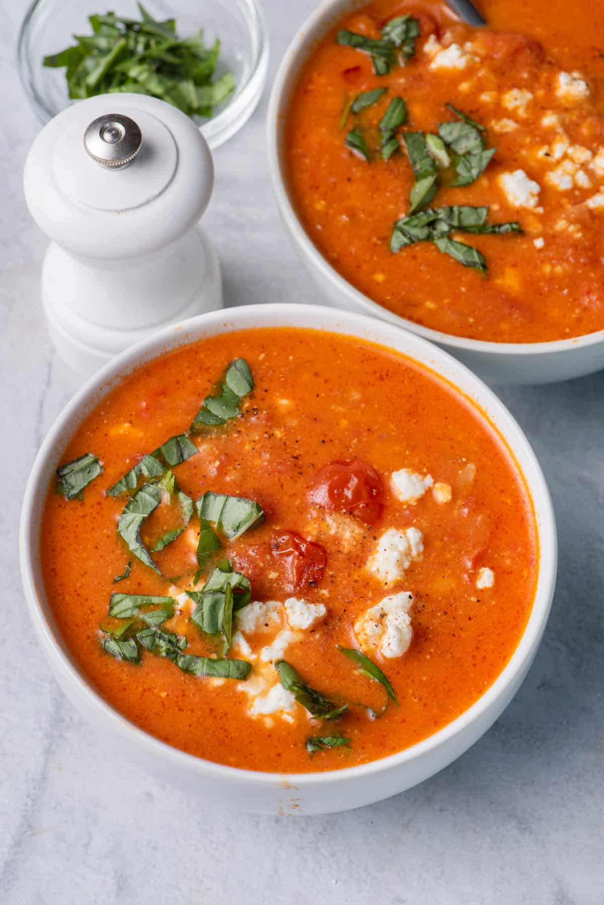 Fresh Tomato Basil Soup with Feta