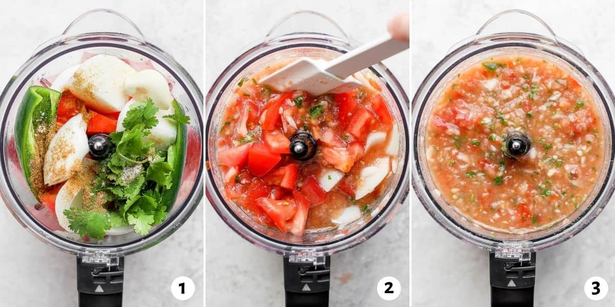 3 image collage to show how to make the salsa from scratch