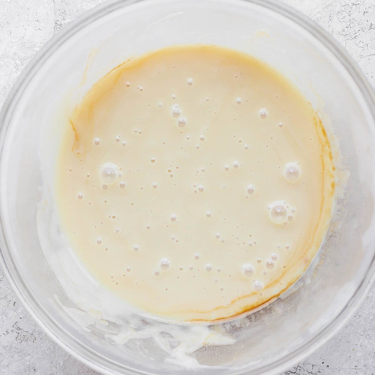 Sweetened milk, vanilla extract and salt after mixing.