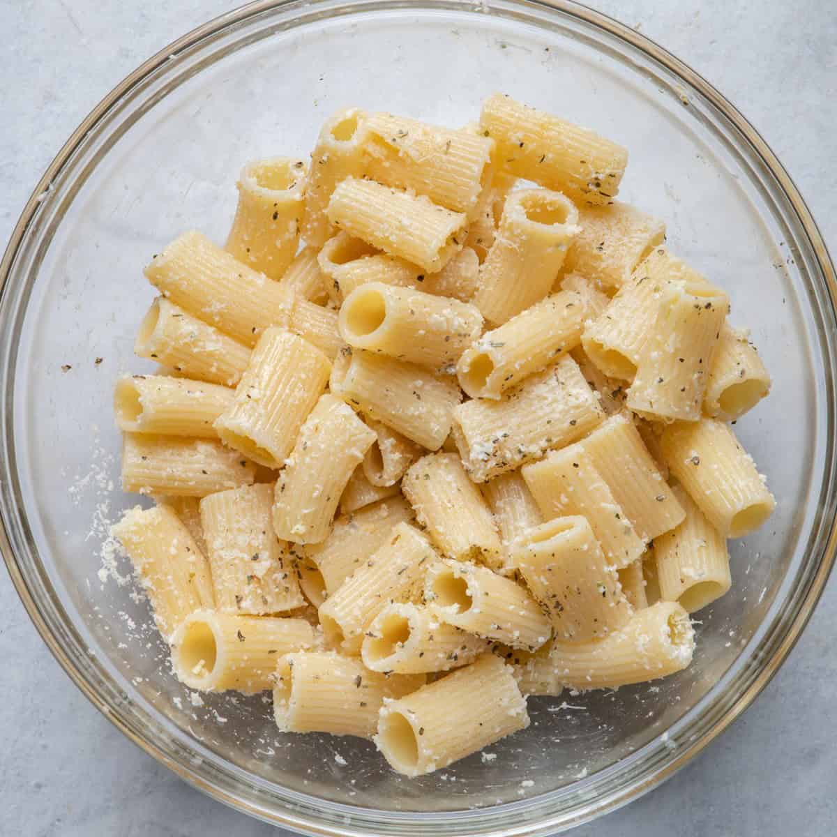 Pasta tossed together.