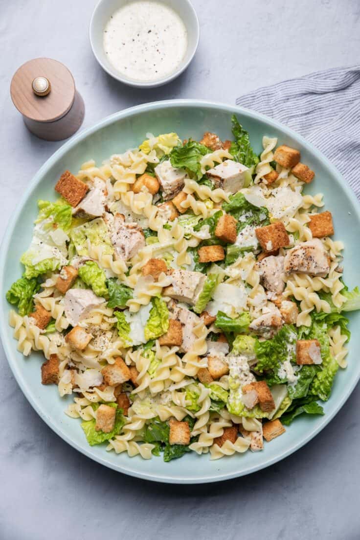 Chicken Caesar Pasta Salad {Best Dressing!} - Feel Good Foodie