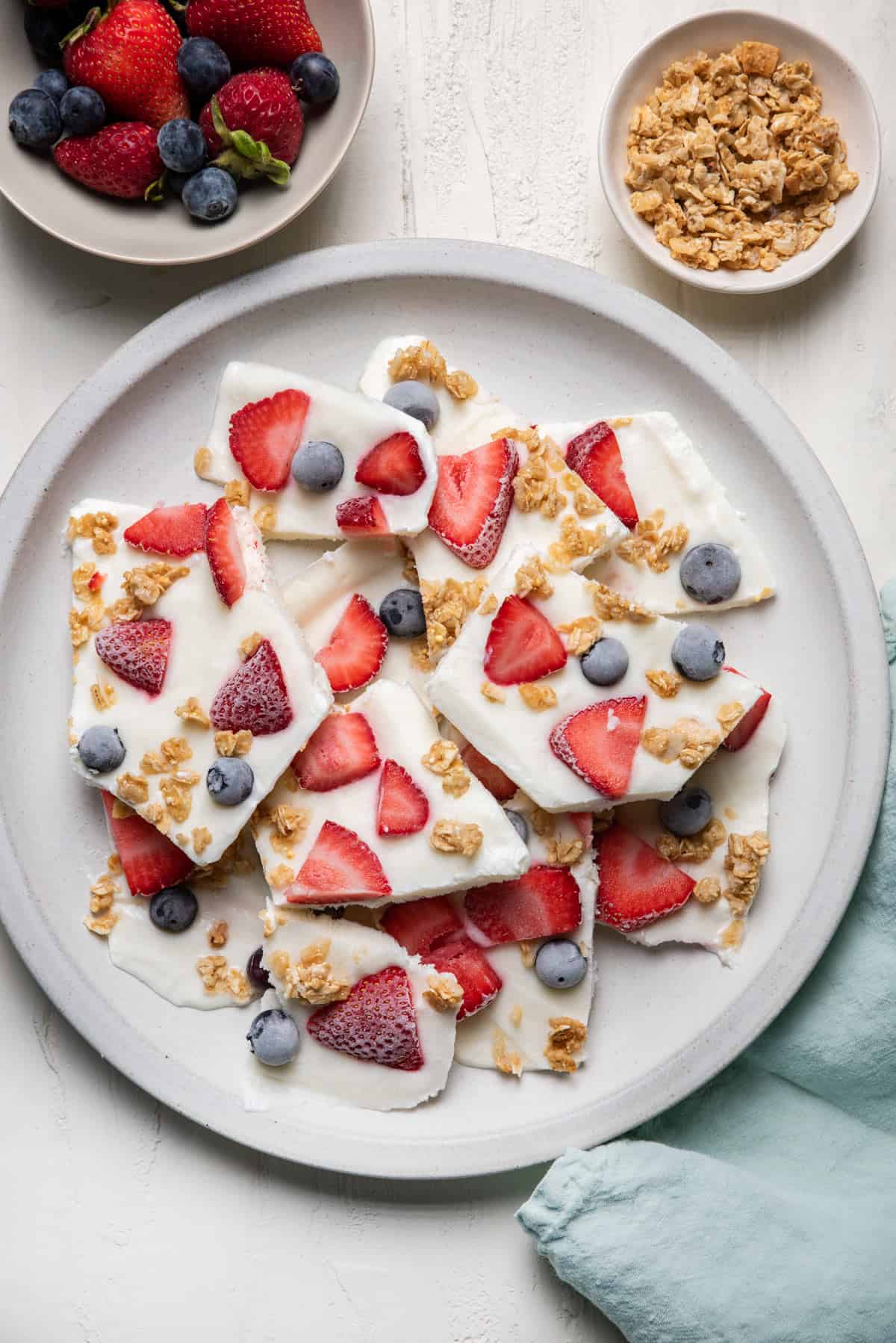 Plate of frozen yogurt bark