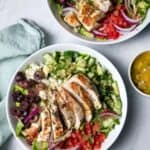 Salad bowl with the Mediterranean chicken salad