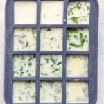 Frozen fresh herbs in ice cube tray