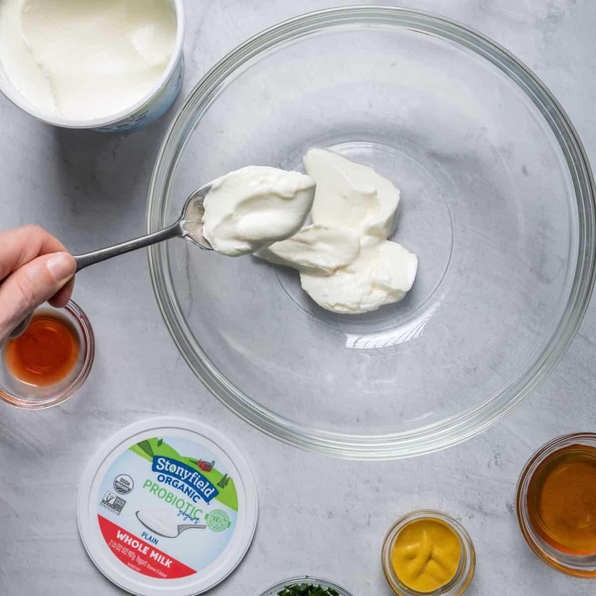 Dressing ingredients laid out before mixing.