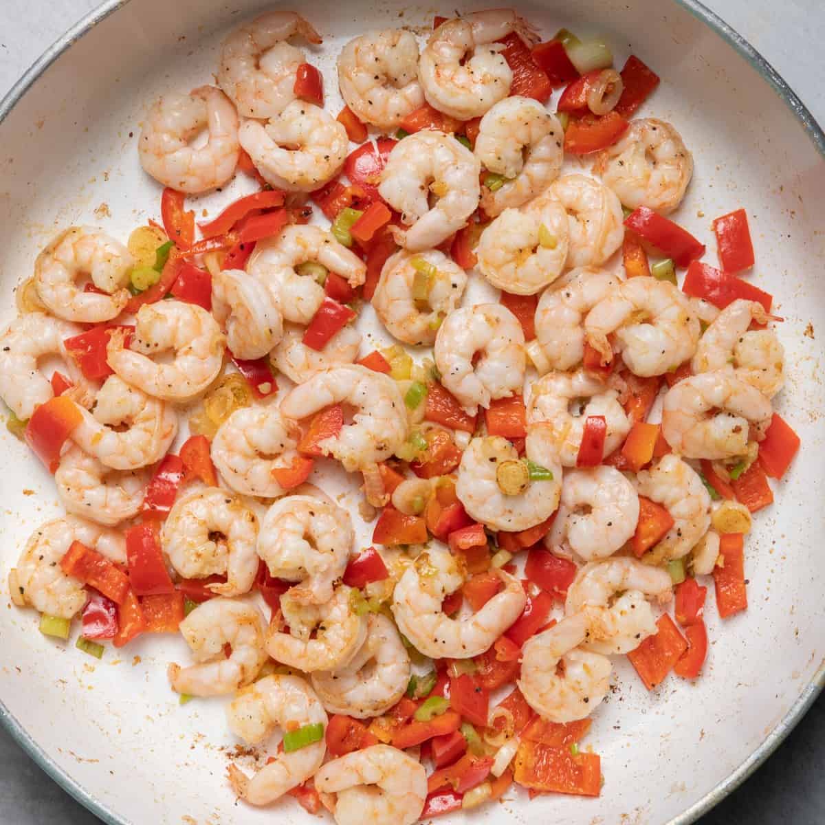 Cooked veggies with shrimp.