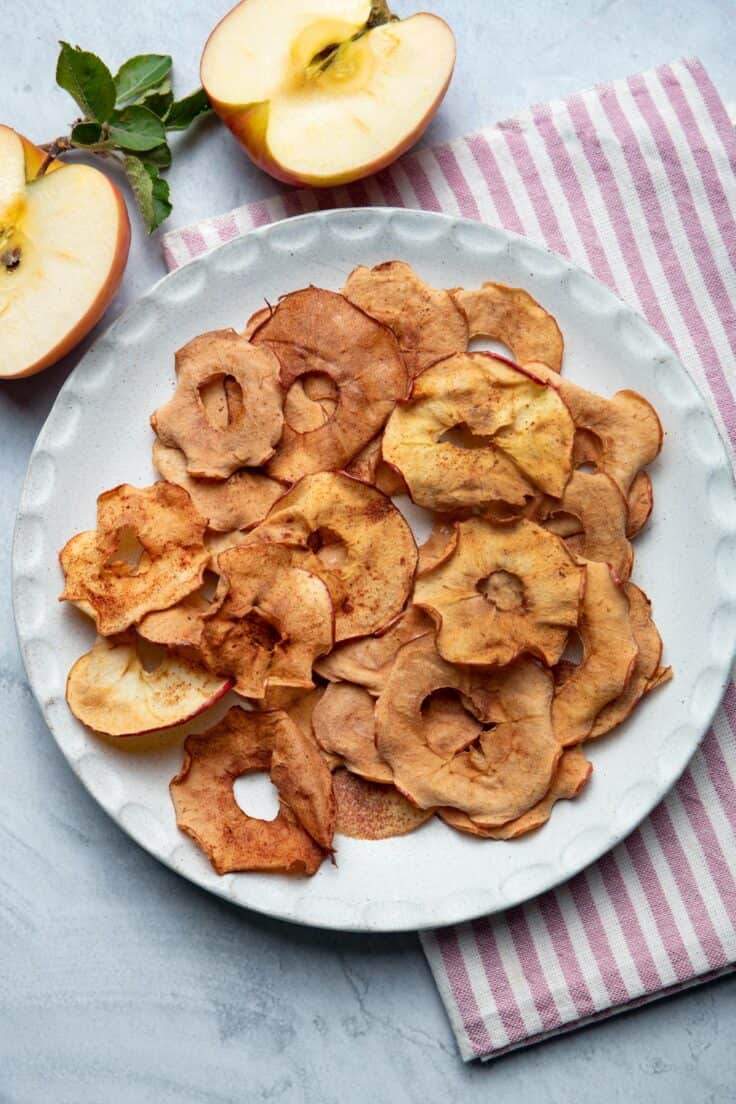 Plate full of apple chips