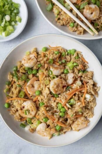 Shrimp fried rice in a bowl