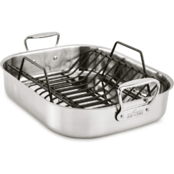 Anolon Triply Clad Stainless Steel Roaster Roasting Pan with Rack (white bkgd)