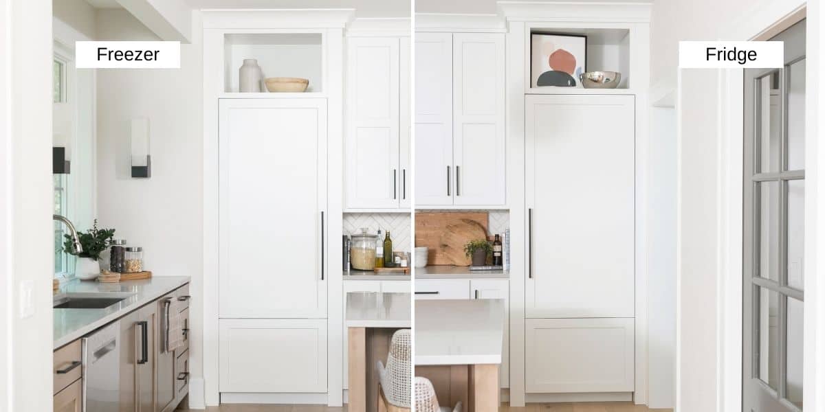 2 image collage showing the fridge on one side and the freezer on the other side