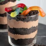 Dirt pudding cups made with pudding and oreos