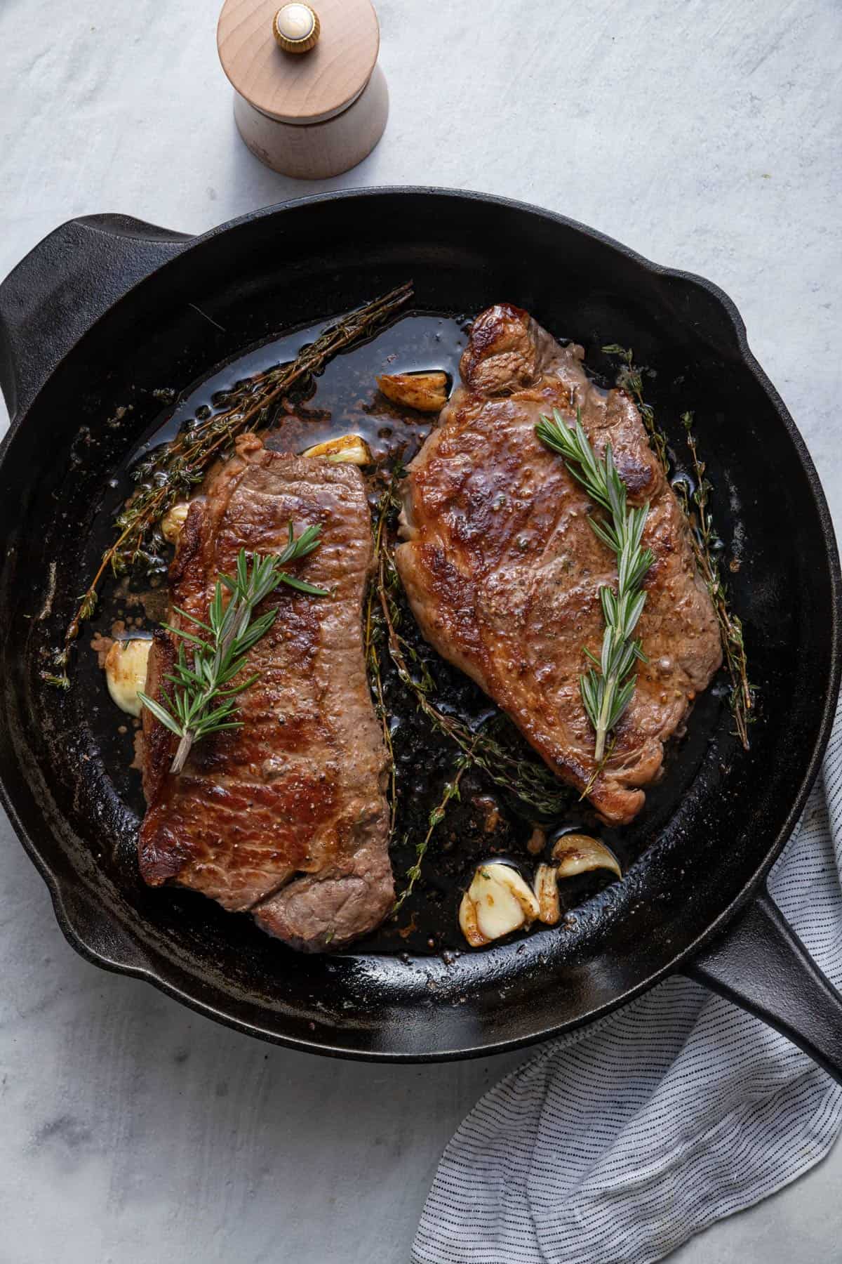 Perfect Cast Iron Steak {Herb Butter Basted!} - Plays Well With Butter