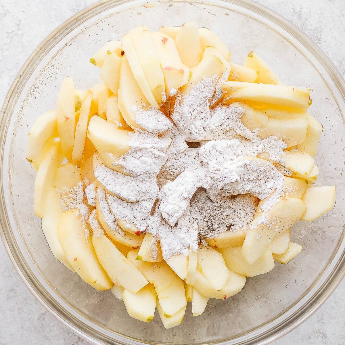 After apples drained, with flour mixture on top.