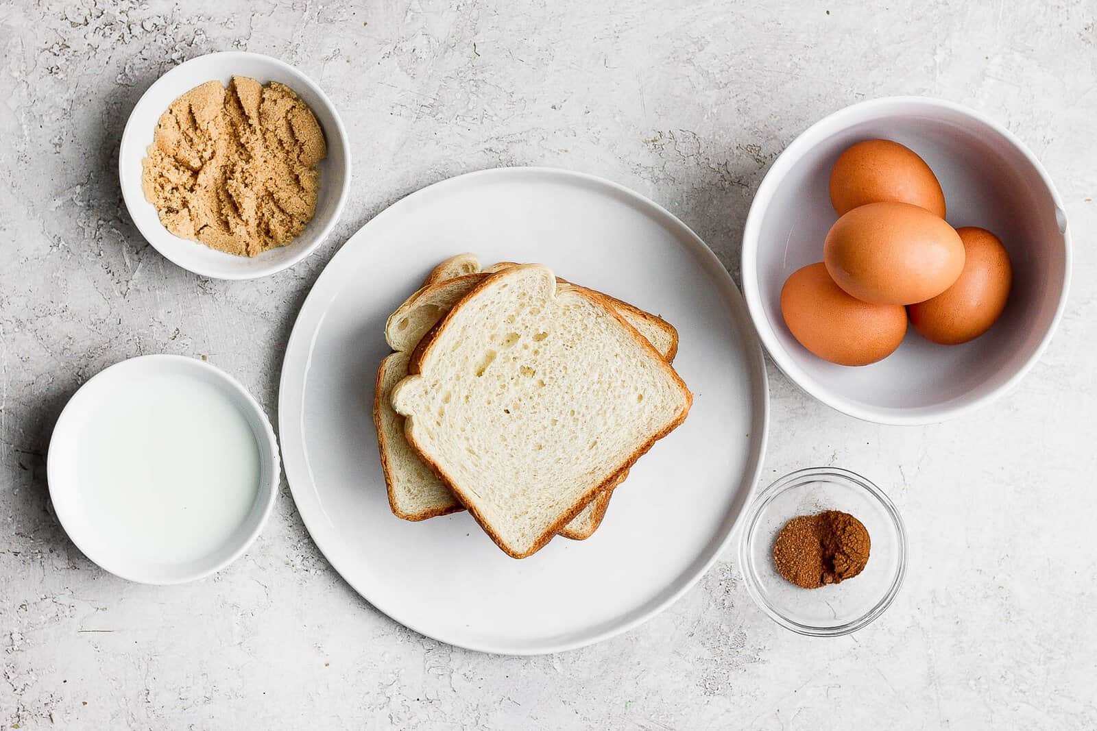 Ingredients to make french toast.