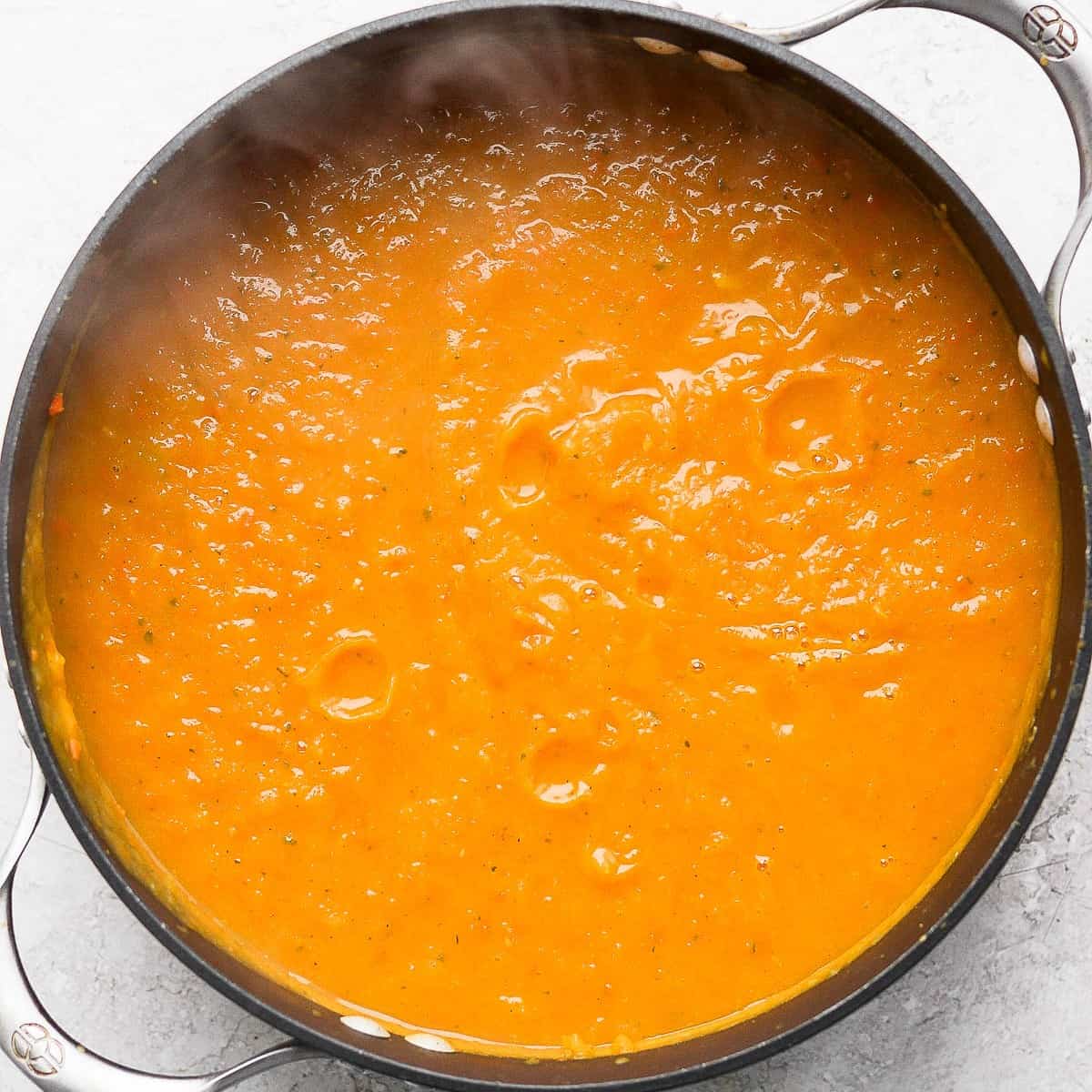 Blended final soup in the pot.