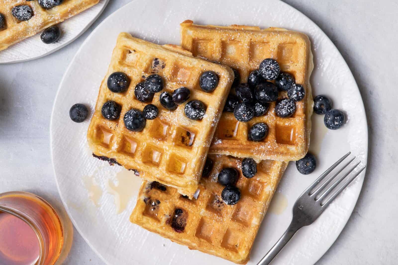 Blueberry Waffles with Yogurt {One Bowl Easy Recipe}