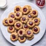 Plate of the peanut butter jam thumbprint cookies