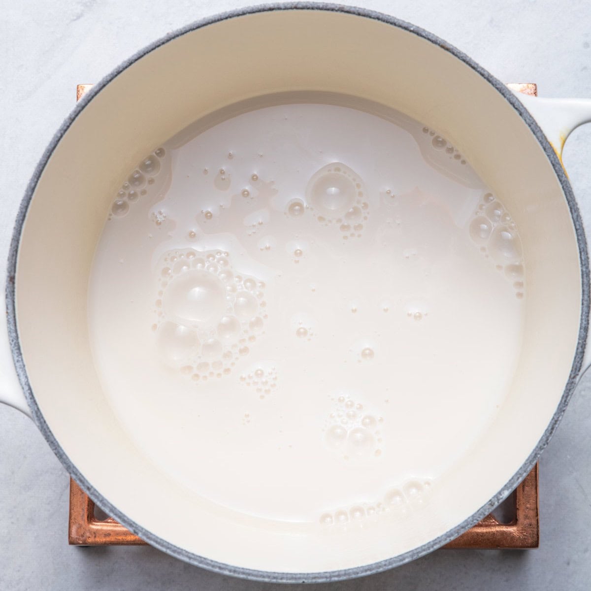 Almond milk sugar and cornstarch when first added to the saucepan.