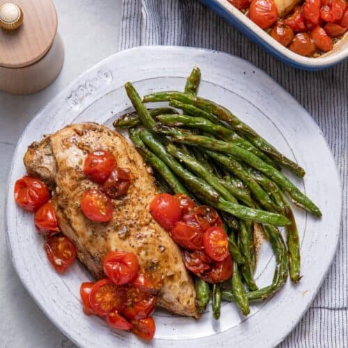 Plate of baked balsamic chicken