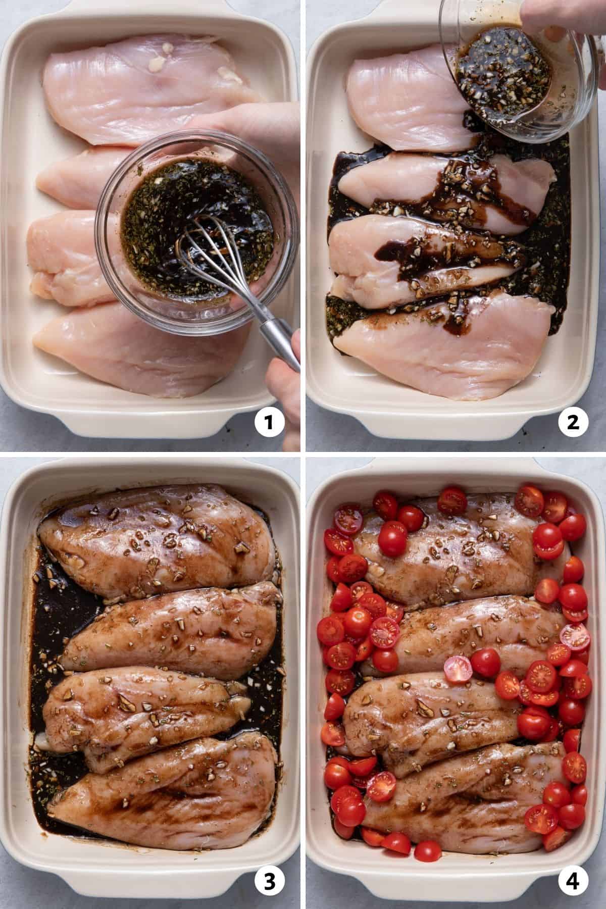 4 image collage of how to make the recipe in a pan