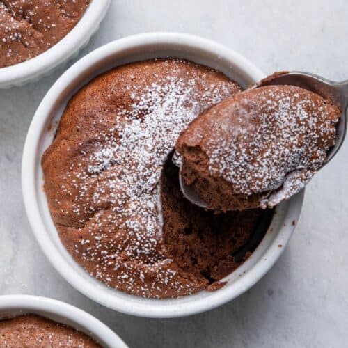 Spoon taking bite of souffle