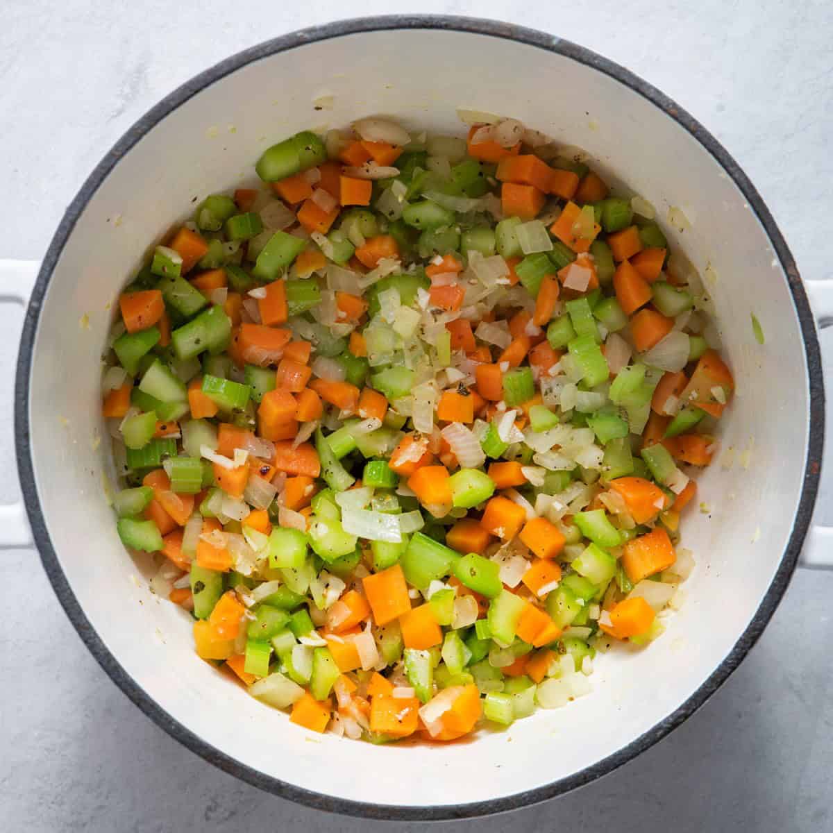Onions, carrots and celery cooked with garlic oregano, salt and pepper.
