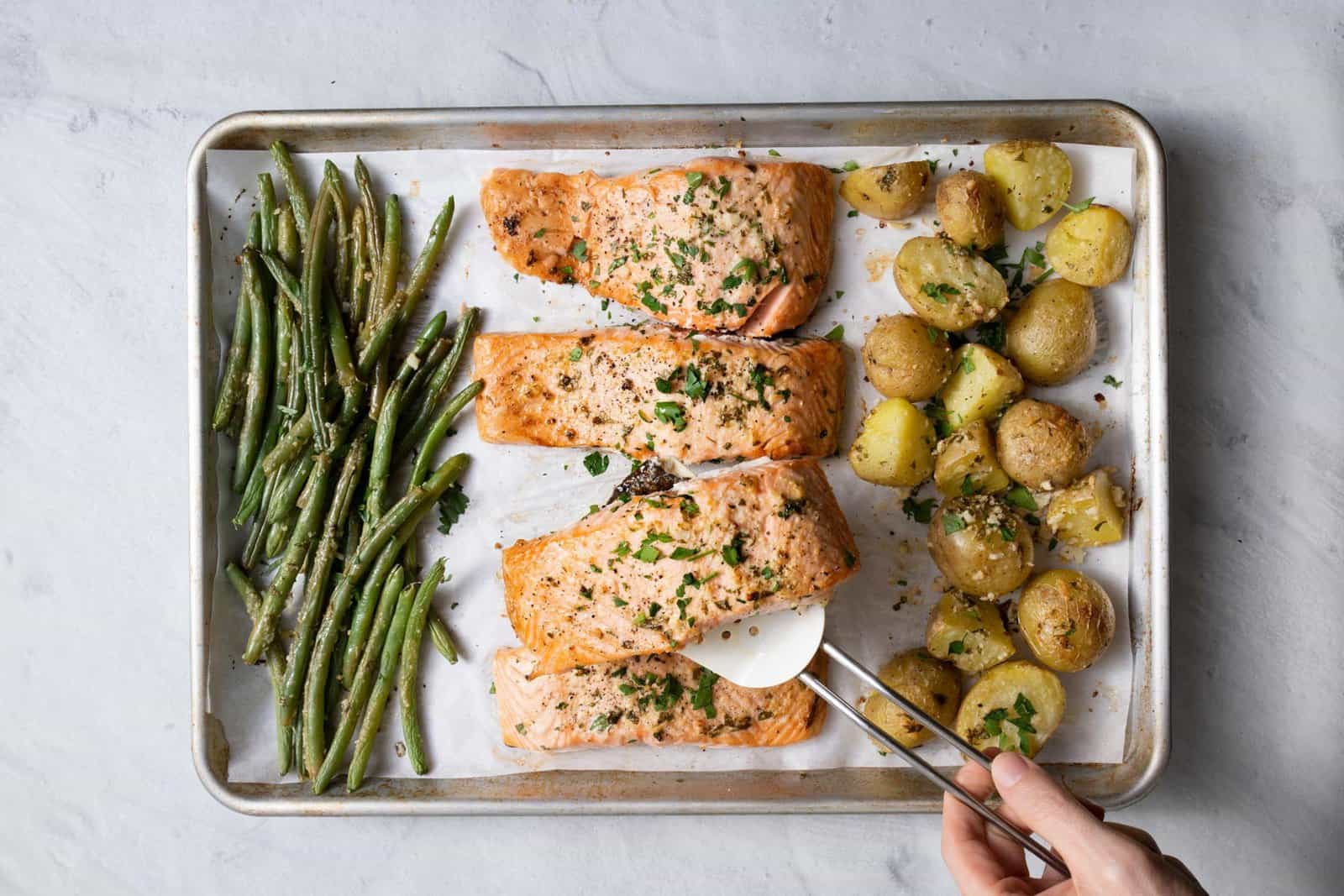 Sheet Pan Lemon Garlic Salmon.