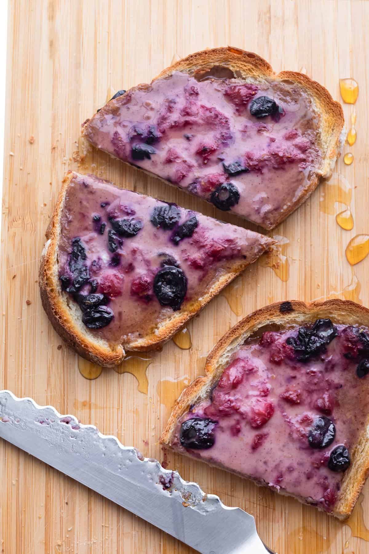Variation of custard toast with mixed berries