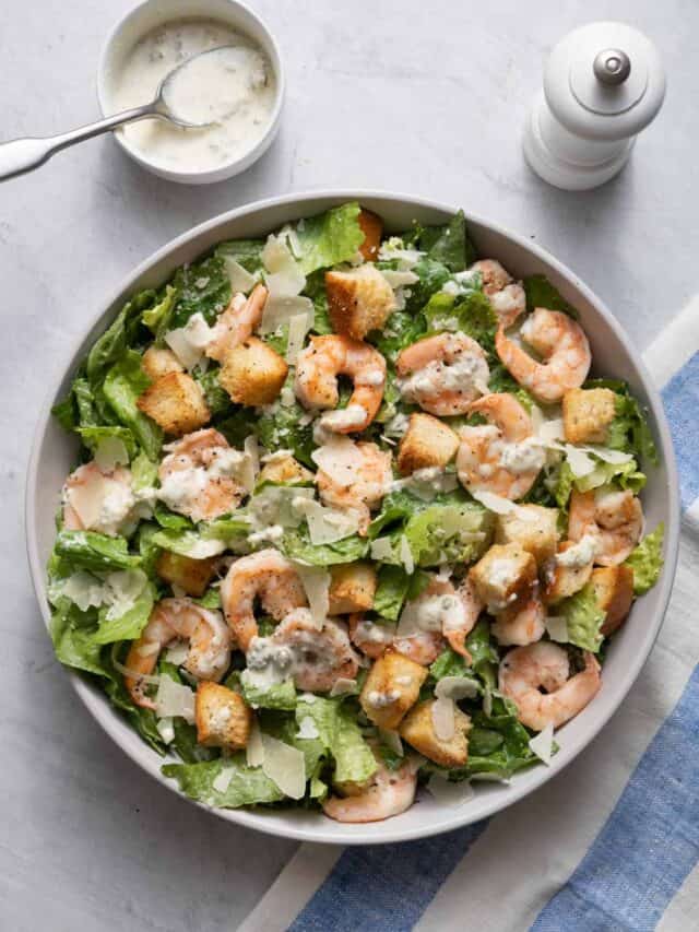 Shrimp Caesar Salad with Yogurt Dressing - FeelGoodFoodie