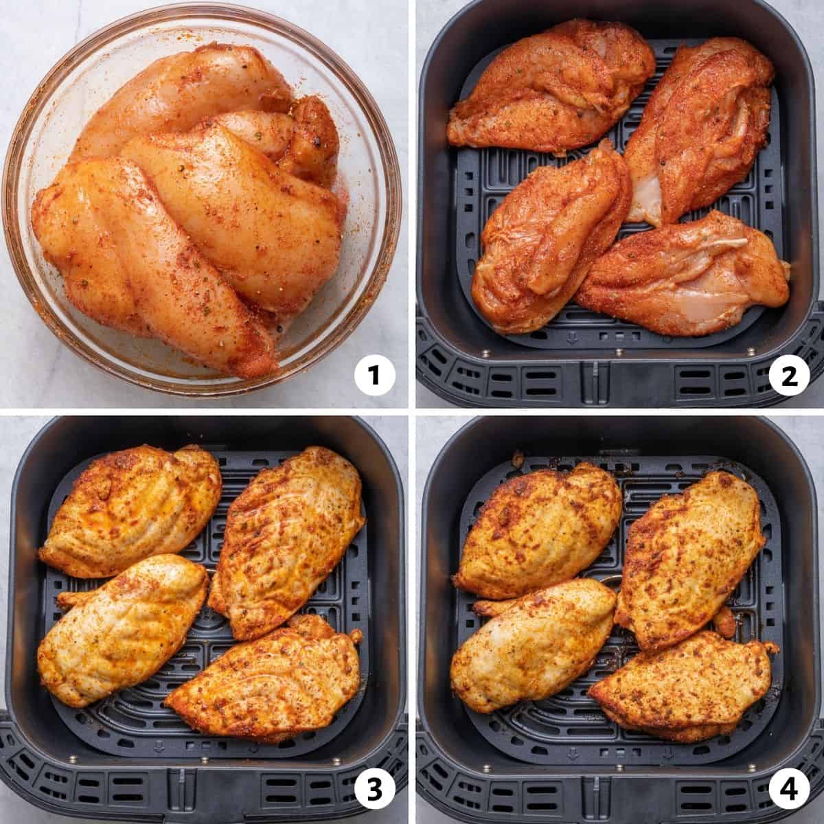 4 image collage to show how to make the recipe in the air fryer