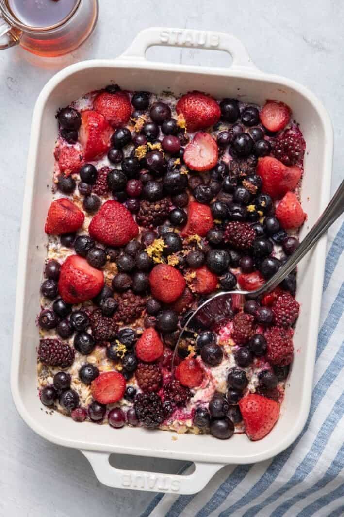 One pan oven baked oatmeal made with frozen berries