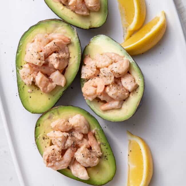 Shrimp Cocktail in Avocado Bowls.