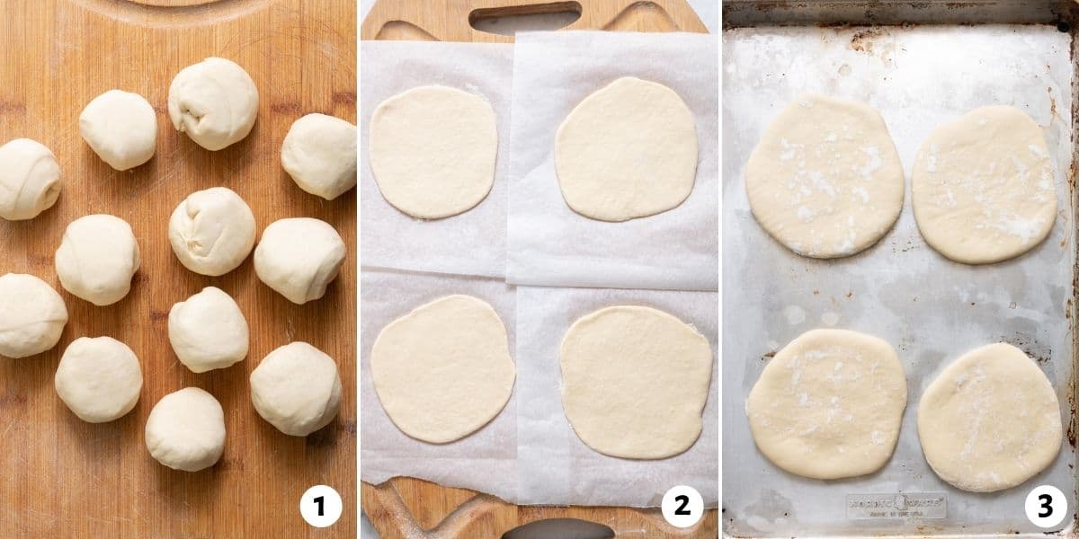 3 image collage on how to portion and roll out dough for baking