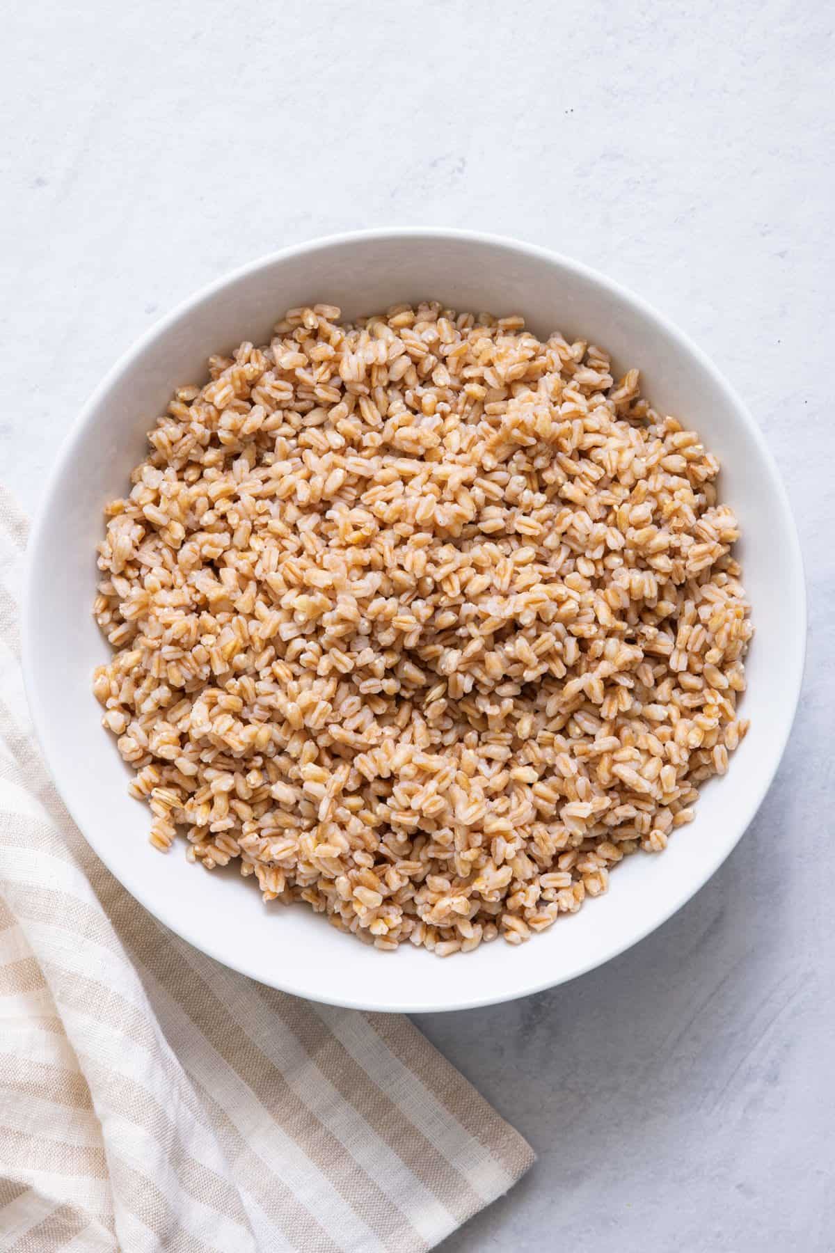 Large bowl of cooked farro