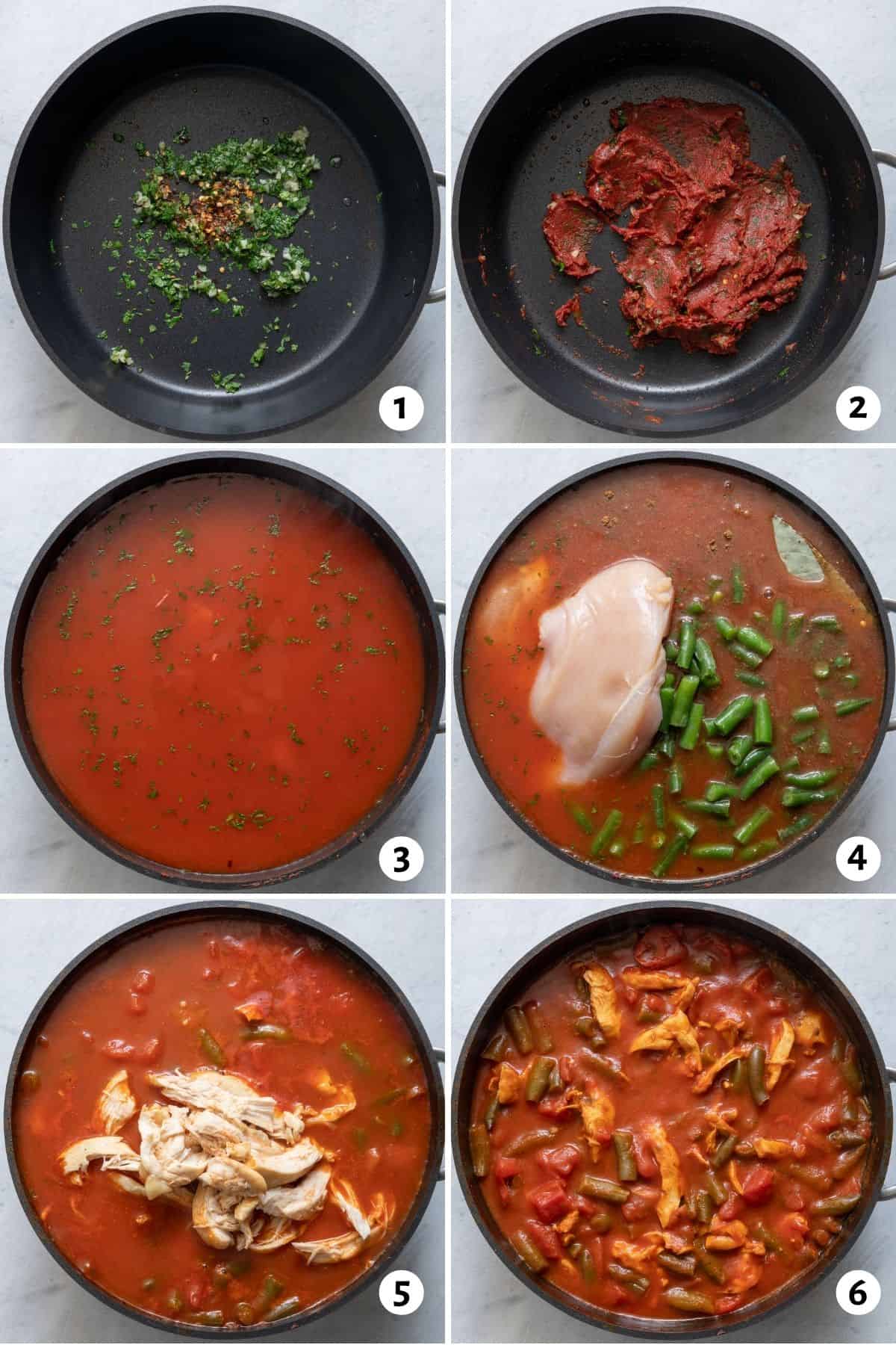 6 image collage on steps to make stew