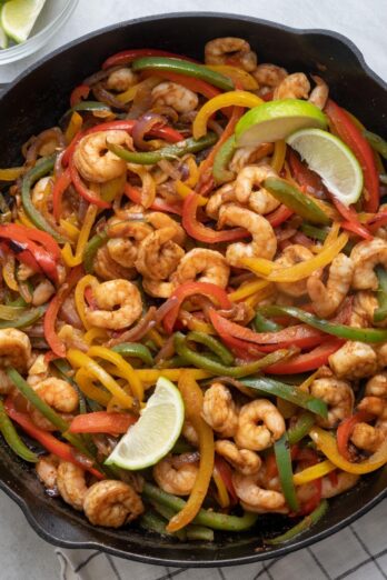 Shrimp Fajitas with Avocado Salsa.