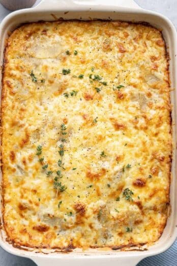 Cheesy scalloped potatoes made with gouda cheese