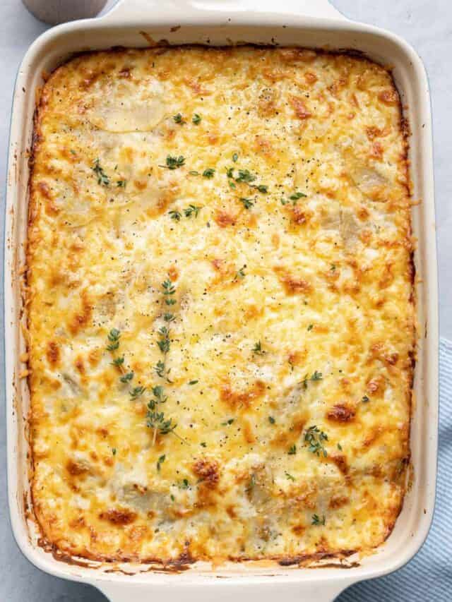 Cheesy scalloped potatoes made with gouda cheese