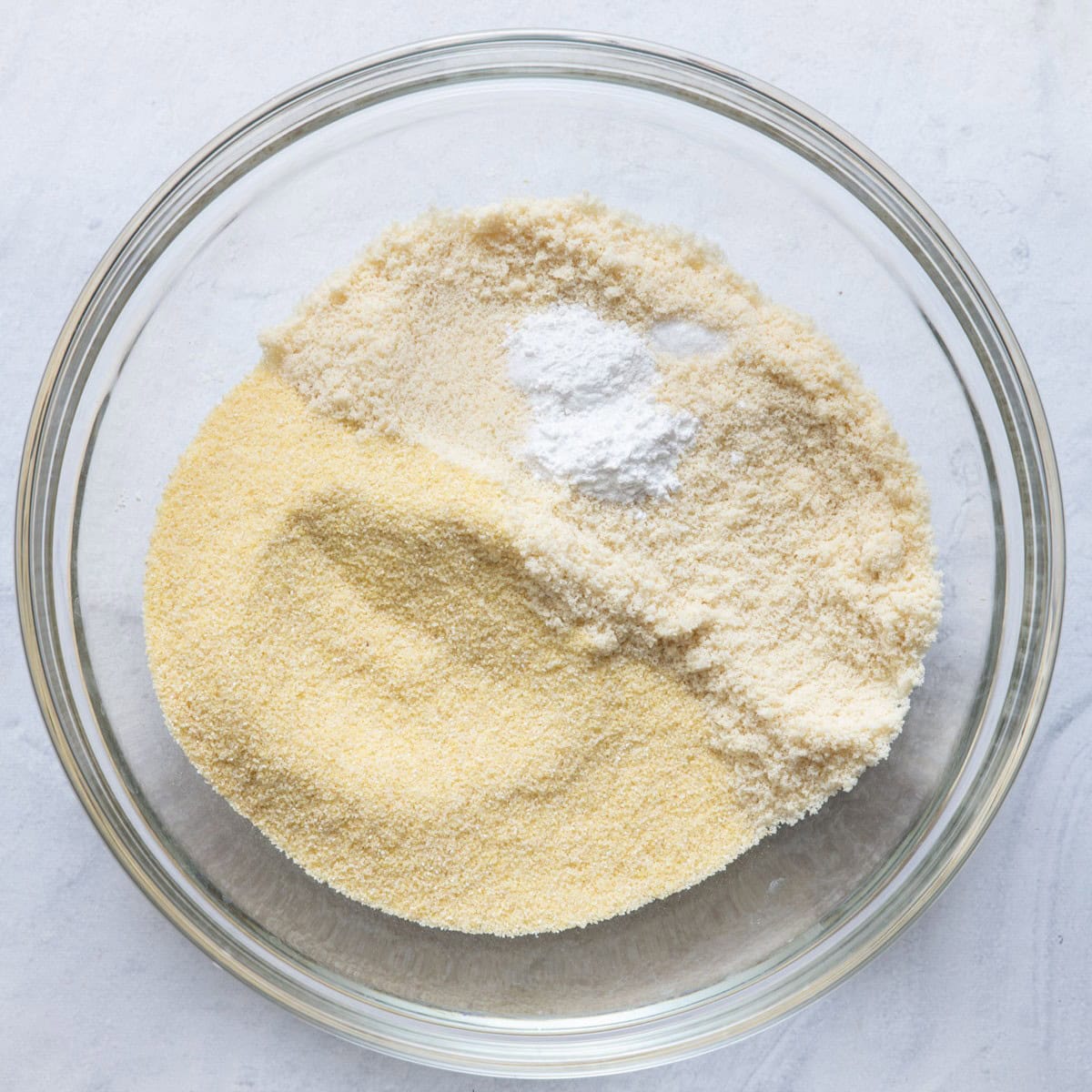 Almond flour, semolina flour, baking powder & salt not mixed.