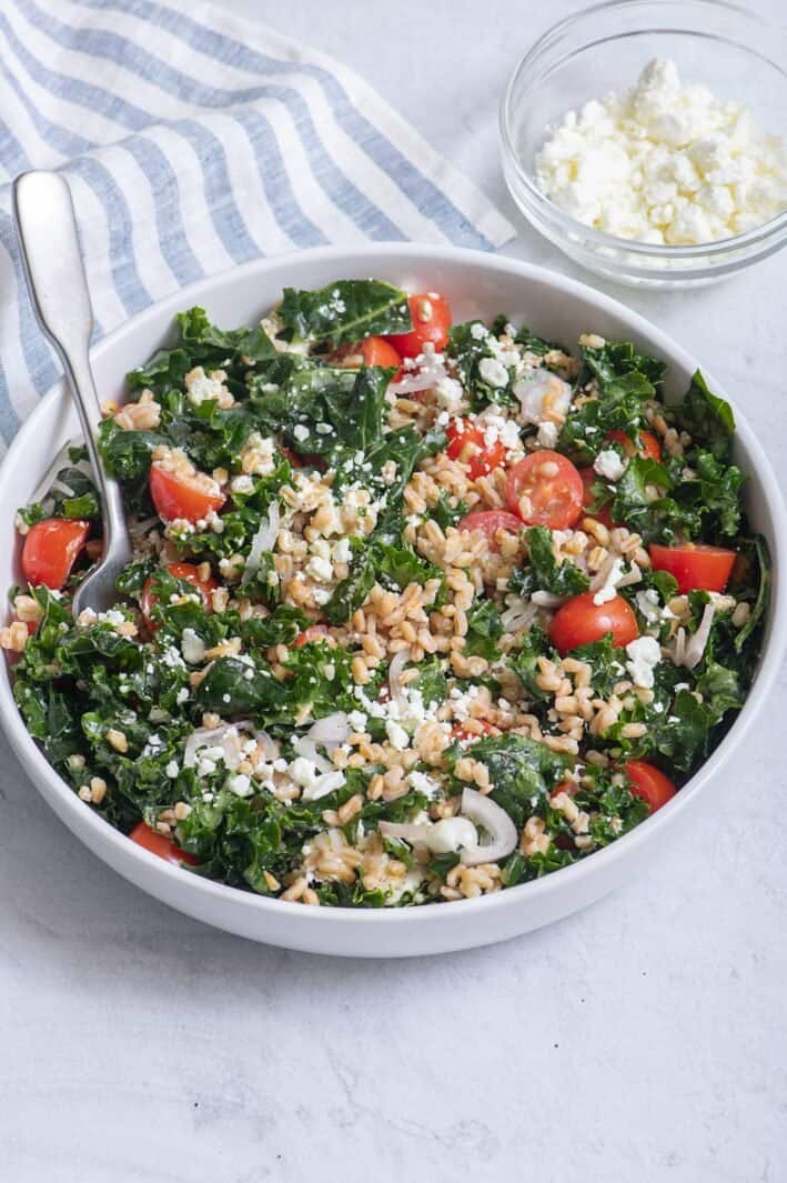 Mediterranean Kale & Farro Salad {Warm or Cold} - Feel Good Foodie