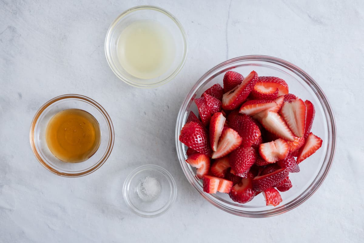 Ingredients for strawberry popsicle recipe.