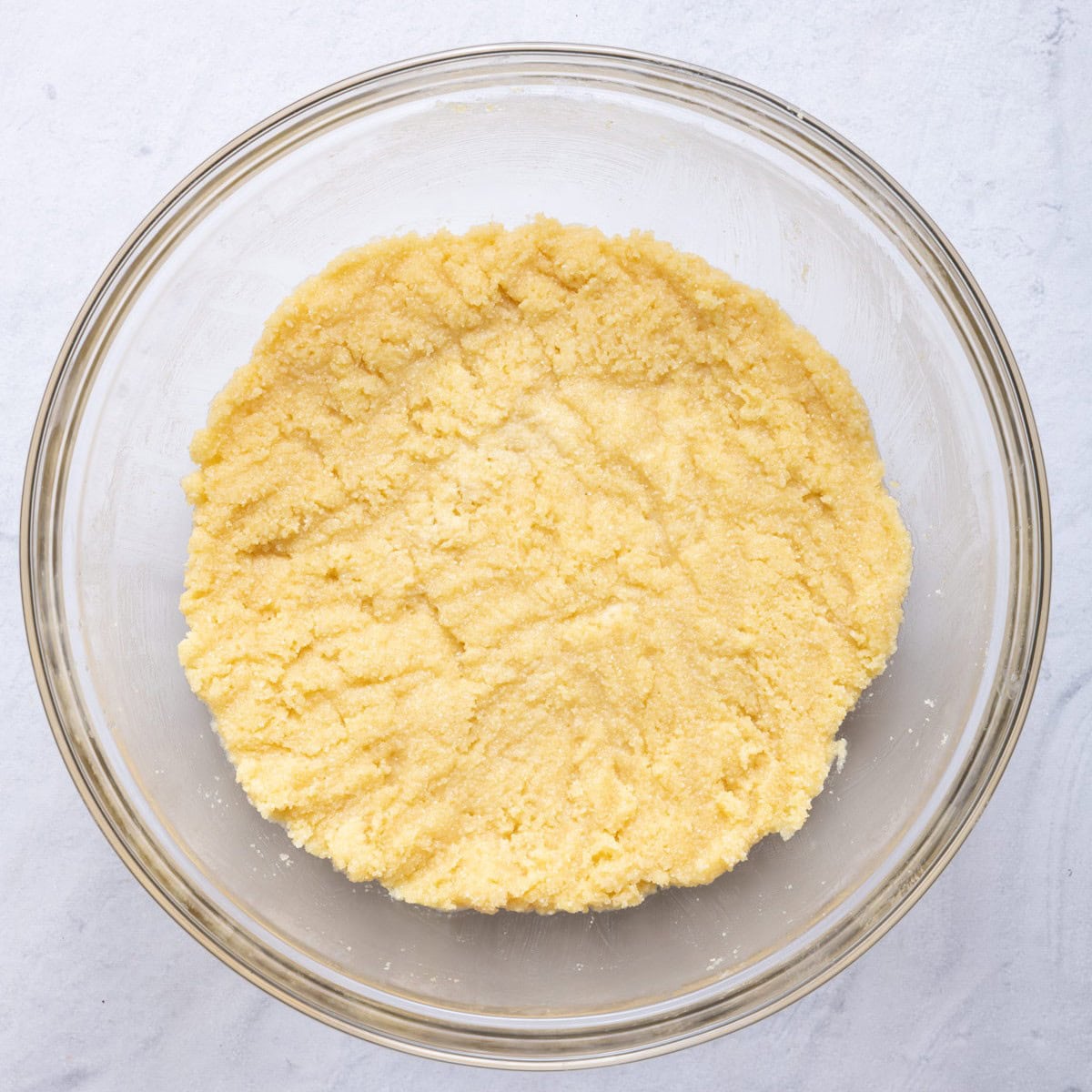 The namoura mixture in a bowl after resting for 45 minutes.