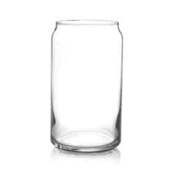 Can shaped clear glass cup.