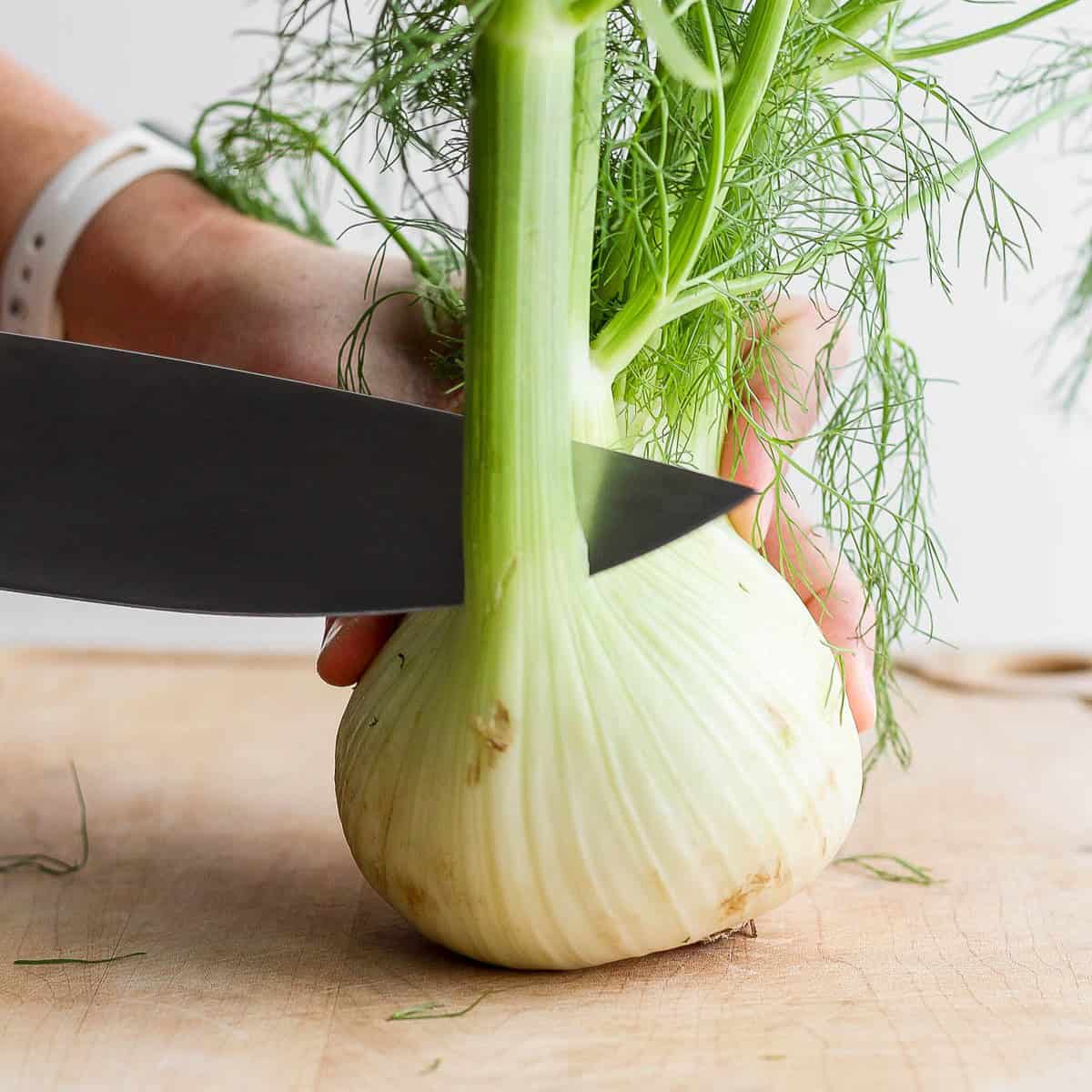 Cutting the stalk and fronds off.
