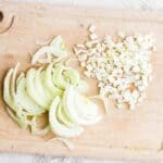 Cut fennel on cutting board - slices and dices.
