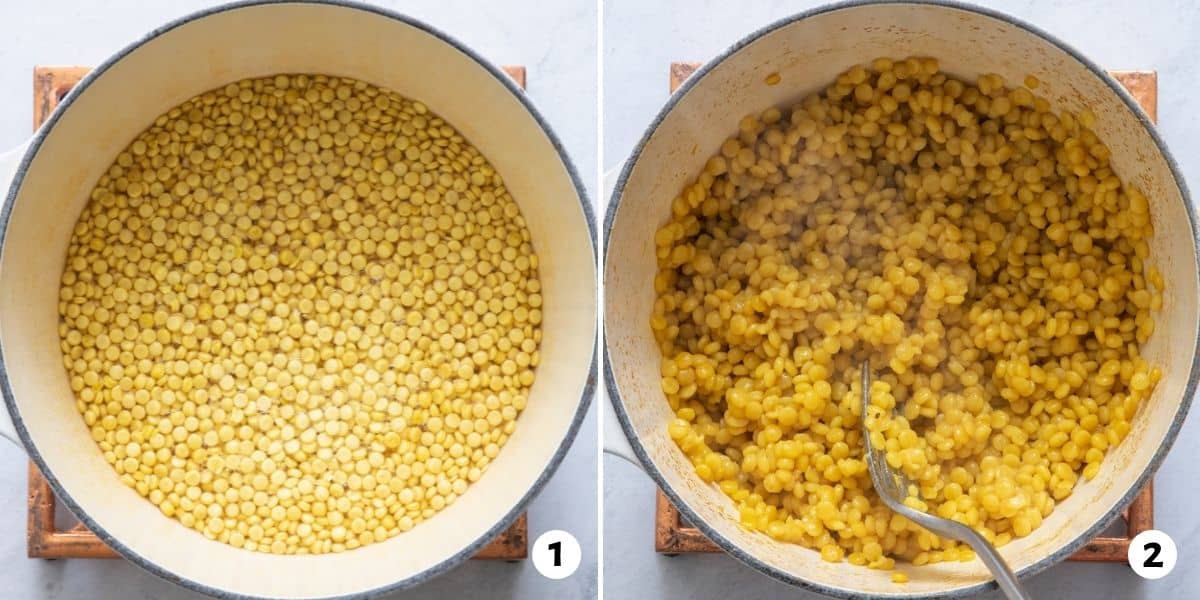 2 image collage on how to cook couscous.