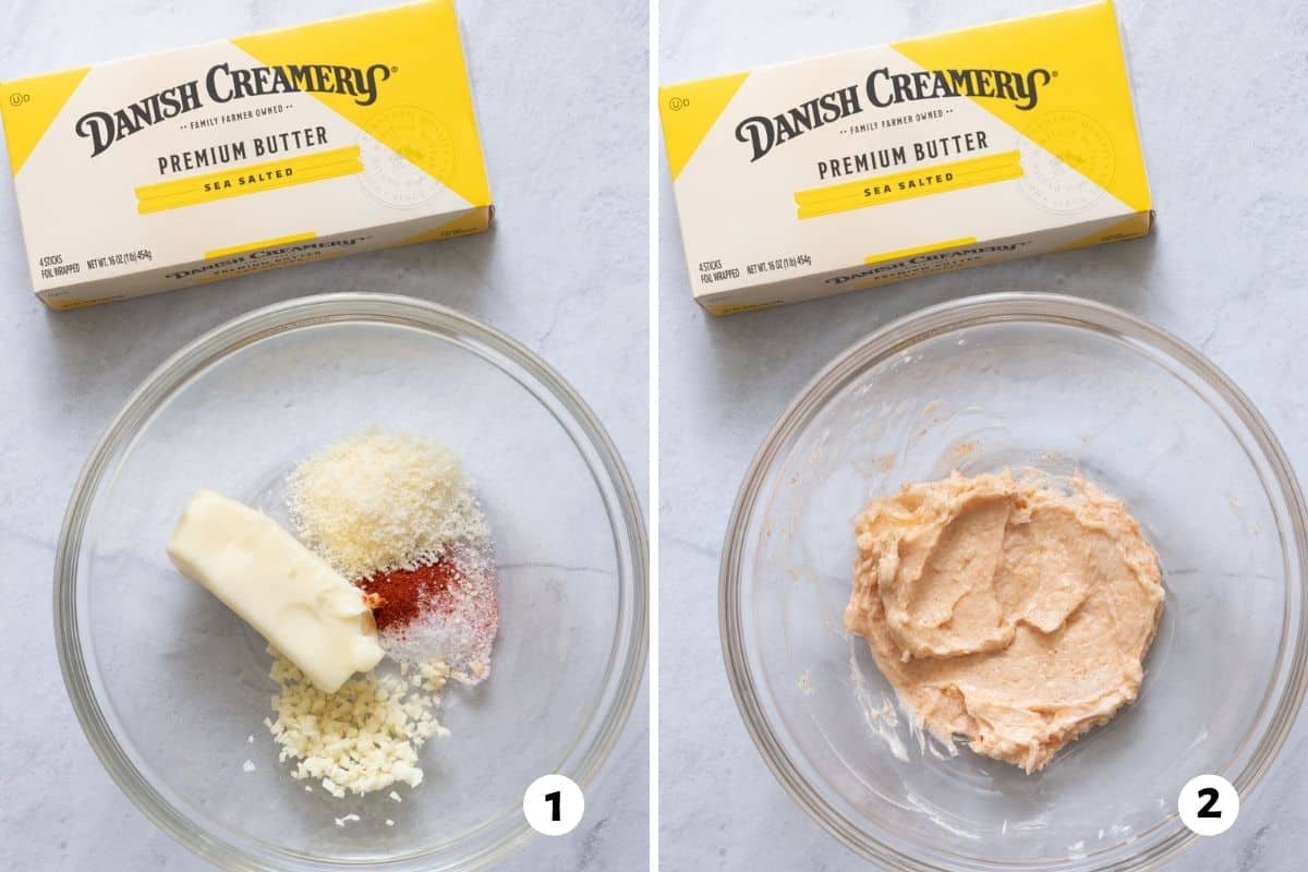 2 image collage combing Danish Creamery sea salt premium butter sticks with spices for recipe.