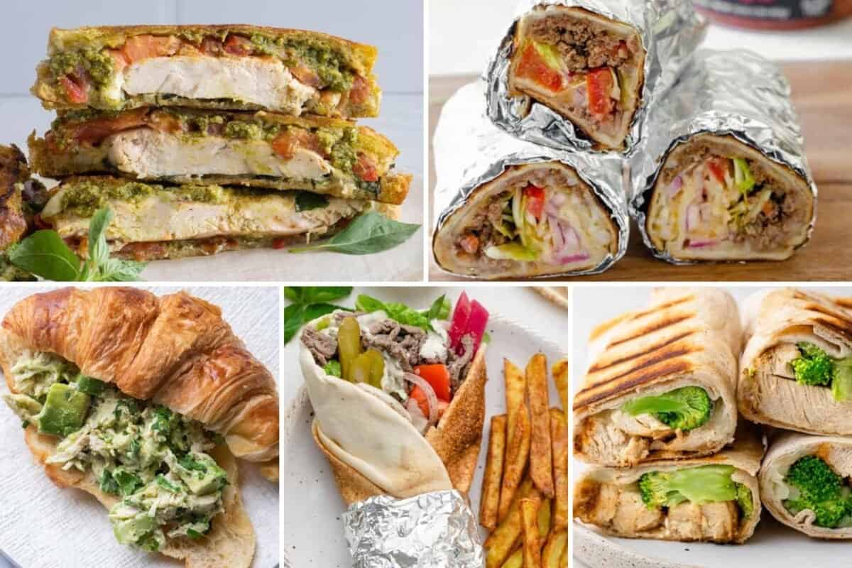 5 image collage of lunch ideas for Father's day.