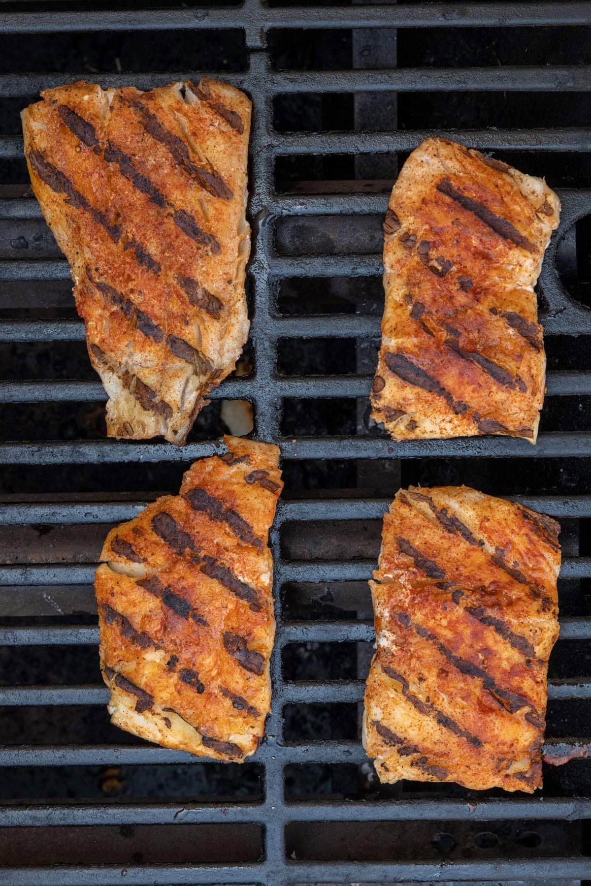Cod on grill after grilling.