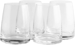 four clear whiskey glasses